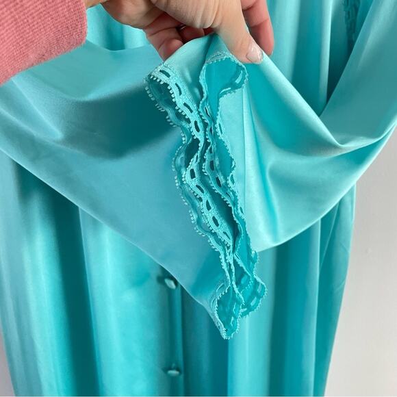 Vanity Fair | Vintage Turquoise Blue Night Gown Intimates Set Robe Nighty Dress - Picture 8 of 12